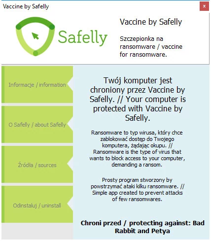 Vaccine by Safelly nie wymaga żadnej konfiguracji, a jedyną czynnością po stronie użytkownika jest uruchomienie programu po pobraniu