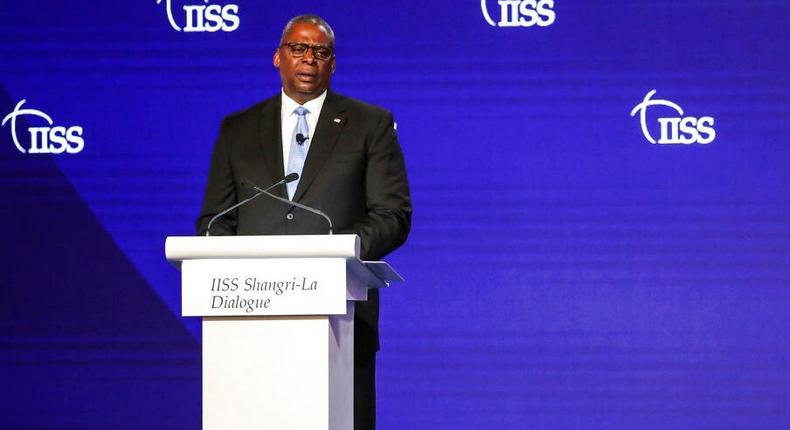 US Defense Secretary Lloyd Austin speaks during a plenary session at the 19th International Institute for Strategic Studies (IISS) Shangri-la Dialogue in Singapore on June 11, 2022.