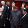 Si Đinping (C) sa Vladimirpom Putinom i Kimom Džong Unom u Pekingu 3. septembra 2025.