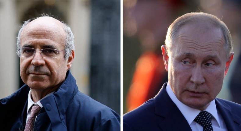 Investor and political activist Bill Browder (left) and Russian President Vladimir Putin (right)