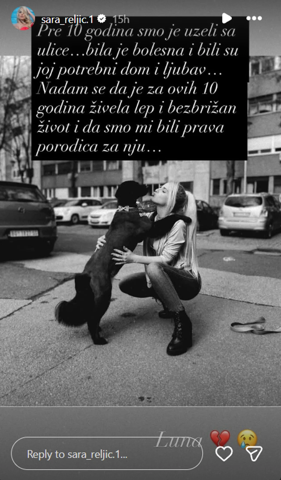 Sari Reljić uginuo pas