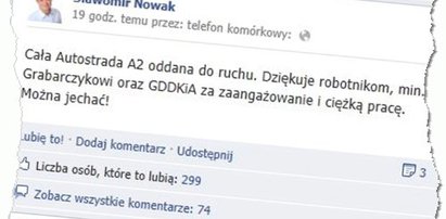 Nowak był szybszy od Tuska! Otworzył autostradę na Facebooku!