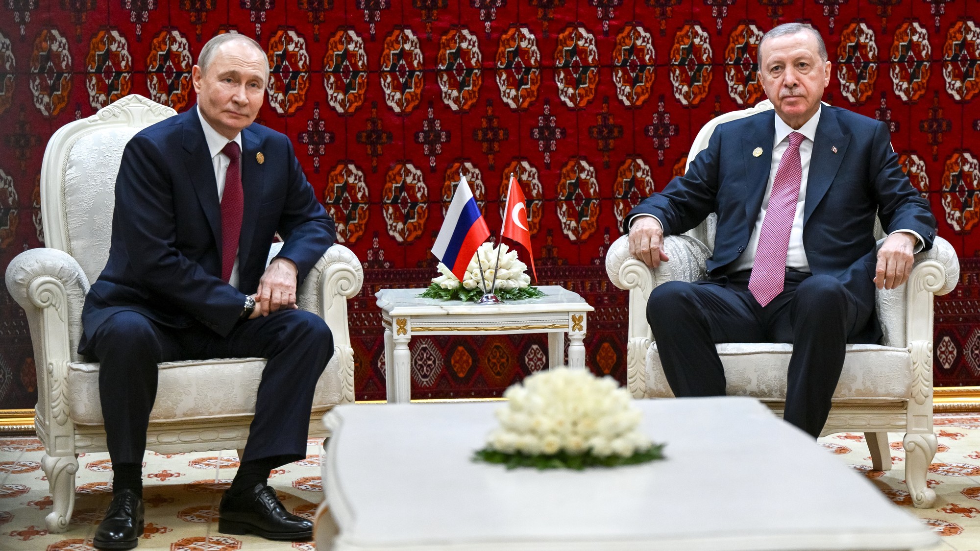 Ruský prezident Vladimir Putin a turecký prezident Recep Tayyip Erdogan. 