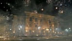 Fireworks launched protesters, explode near the Russian embassy during the protest in Kiev