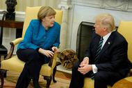 Trump meets with Merkel in the Oval Office at the White House in Washington