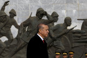 Presidential Palace handout photo shows Turkish President Erdogan attending a ceremony to mark the 1