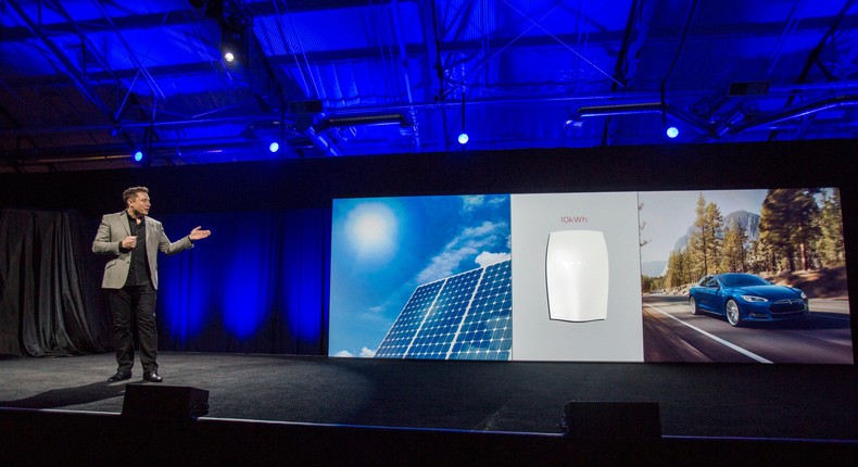 Tesla CEO Elon Musk introducing the Powerwall in 2015.
