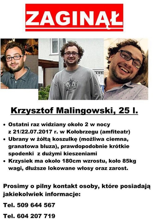 Zaginiony Krzysztof Malingowski