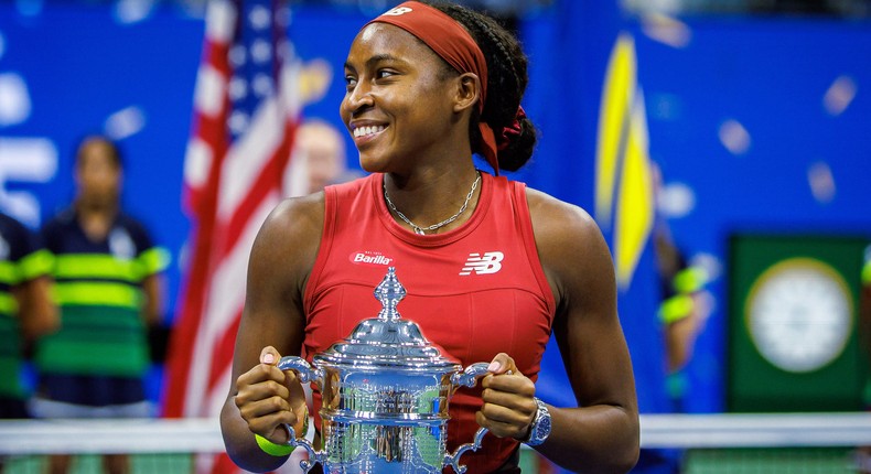 Coco Gauff poses with her trophy after winning the 2023 US Open.Frey/TPN/Getty Images