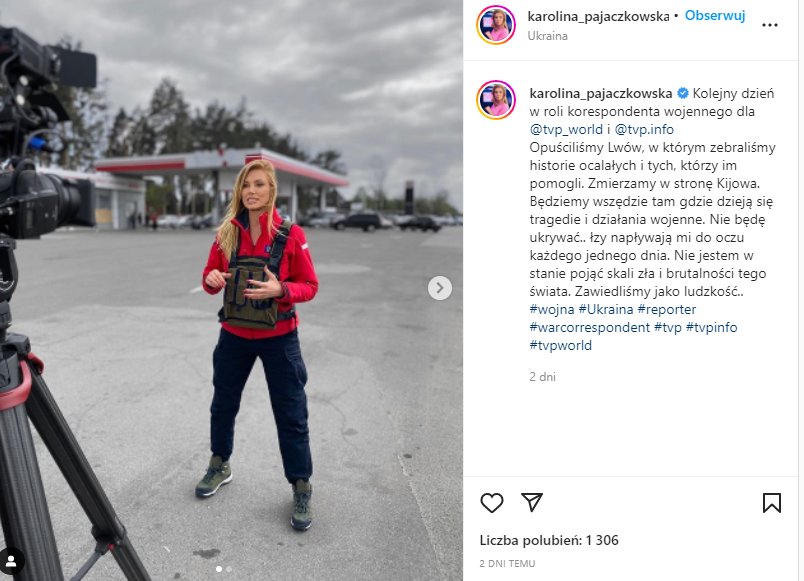 Dziennikarka TVP Karolina Pajączkowska w kamizelce kuloodpornej 