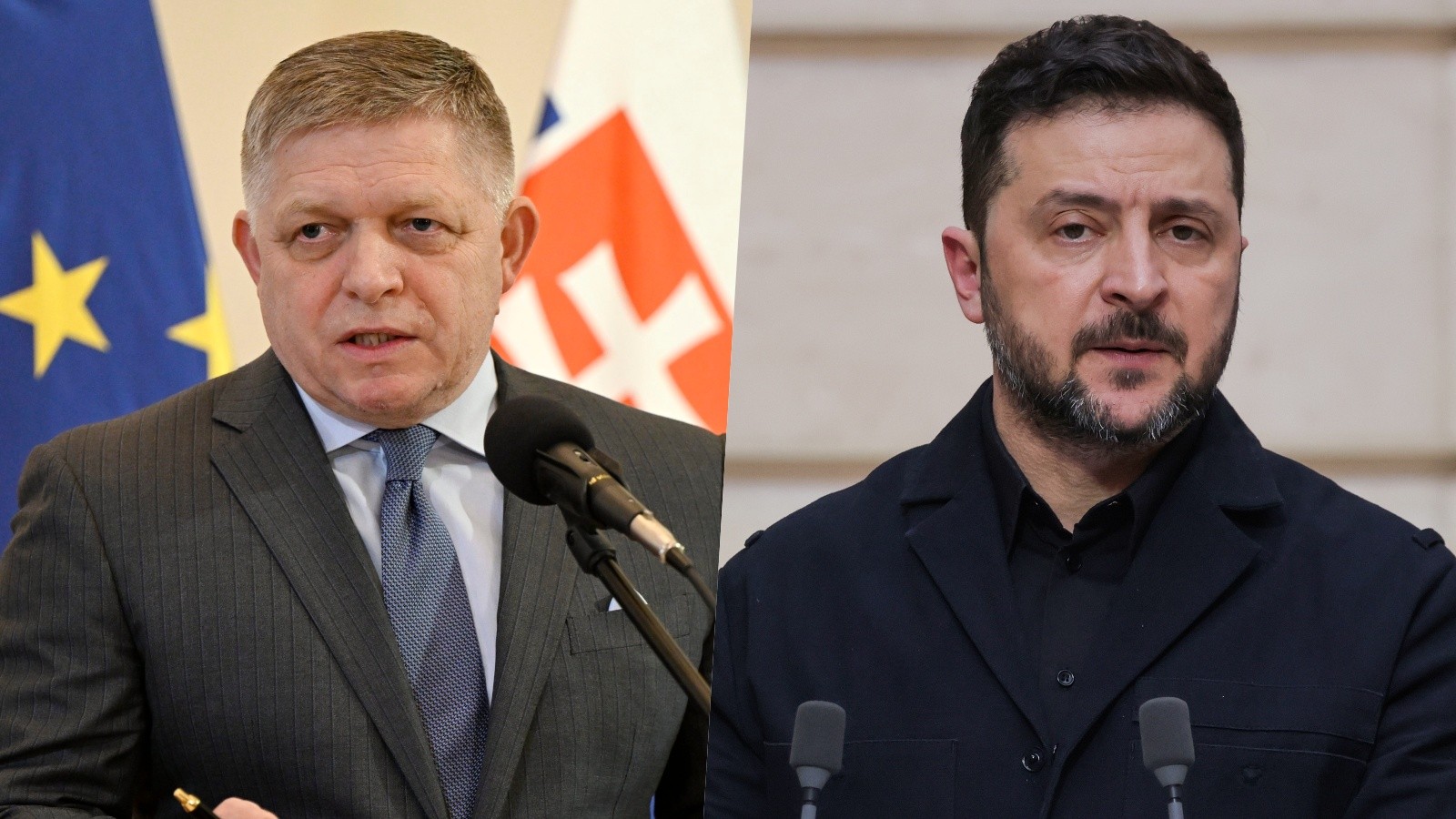 Premiér Robert Fico a ukrajinský prezident Volodymyr Zelenskyj.