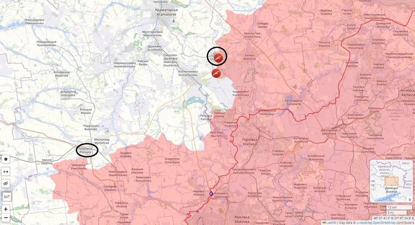 Pokrovsk i Časiv Jar na mapi