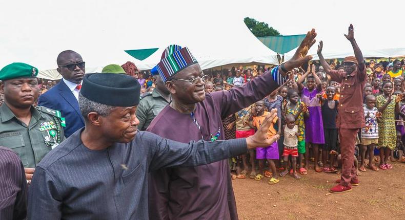 Osinbajo with Benue Governor Samuel Ortom during a special visit to Benue to access state of the IDP camps