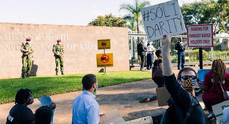 Protesters outside the US Embassy in Nairobi on June 2, 2020