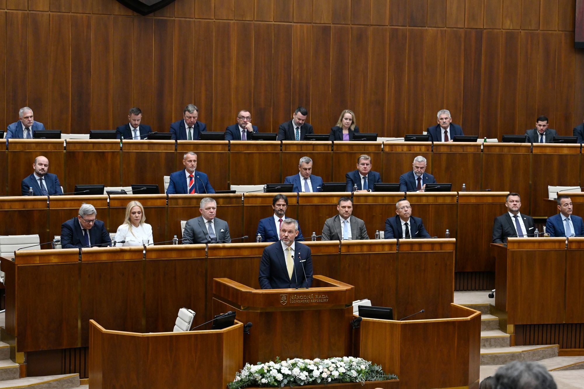 Prezident SR Peter Pellegrini počas prejavu v rokovacej sále NR SR.