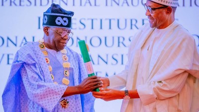 President Muhammadu Buhari conferred National Honours on President-Elect Asiwaju Bola Tinubu and VP-Elect, Sen. Kashim Shettima [Presidency]