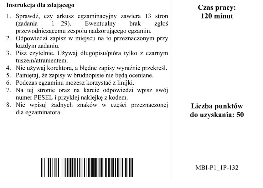 Arkusz egzaminacyjny z biologii na poziomie podstawowym, matura 2013