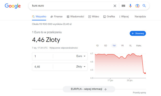 euro 7 stycznia 2023 google