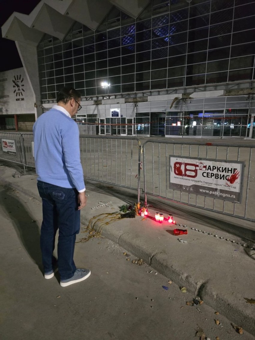Vučić na mestu tragedije u Novom Sadu, 5. novembar 2024. godine