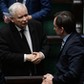 Prezes PiS Jarosław Kaczyński (C), minister sprawiedliwości Zbigniew Ziobro