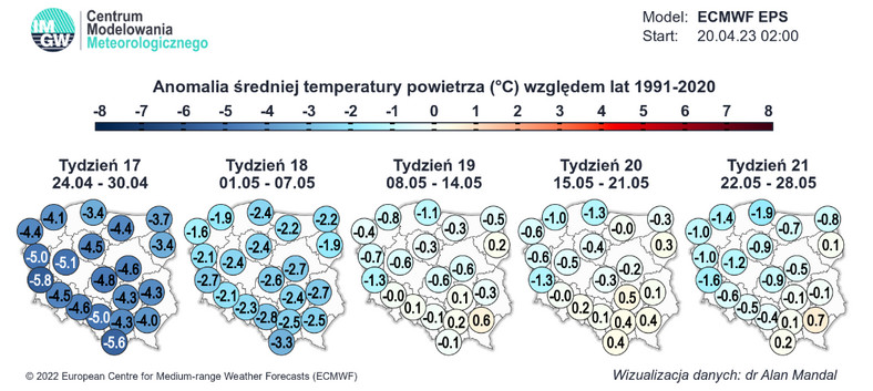 Temperatury poniżej normy będą jeszcze przeważać przez co najmniej dwa tygodnie