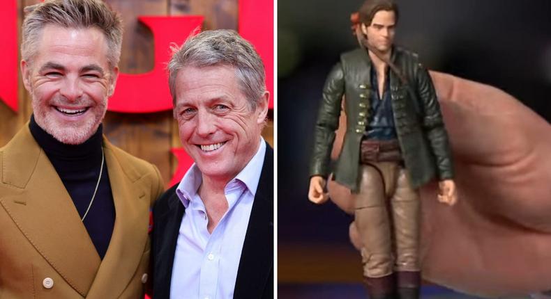 Chris Pine and Hugh Grant next to Chris Pine's Dungeons & Dragons: Honor Among Thieves action figure.Andreas Rentz / Getty Images for Paramount