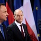 Prezydent Andrzej Duda, prezydent Niemiec Olaf Scholz oraz prezydent Francji Emmanuel Macron