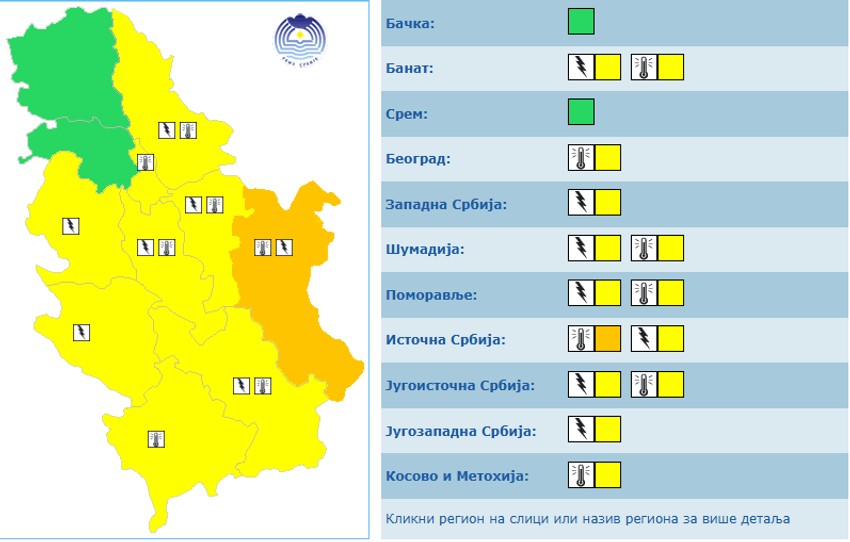 Upaljena tri meteoalarma u petak u Srbiji