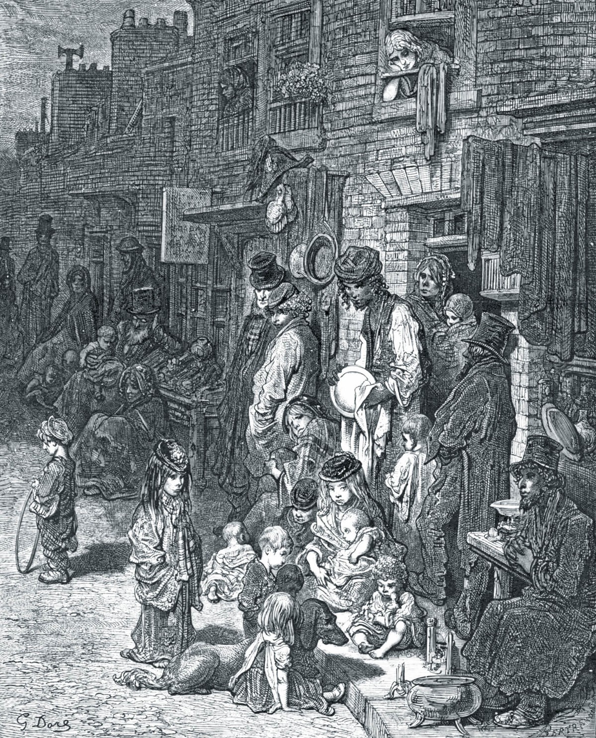 Ulica Wentworth w żydowskiej dzielnicy Londynu. Ilustracja Gustave’a Dore’a w książce Blancharda Jerrolda „London. A pilgrimage” (1872)