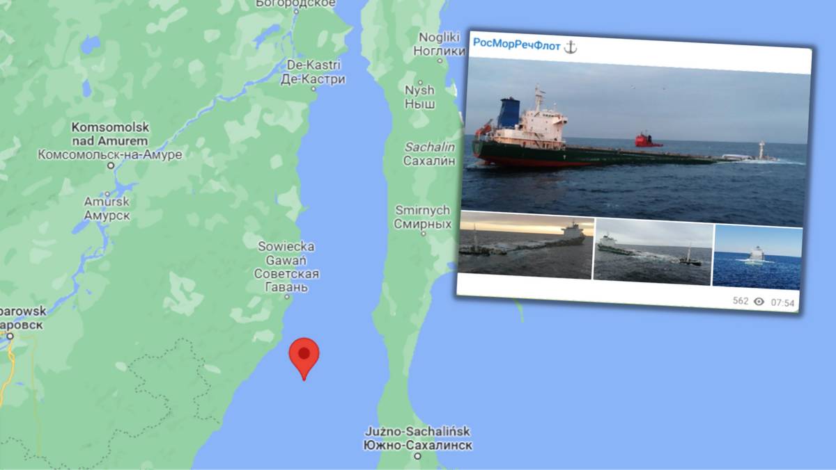 Chiński statek zatonął w Cieśninie Tatarskiej, obok półwyspu Sachalin (screen: Telegram/Morflot)