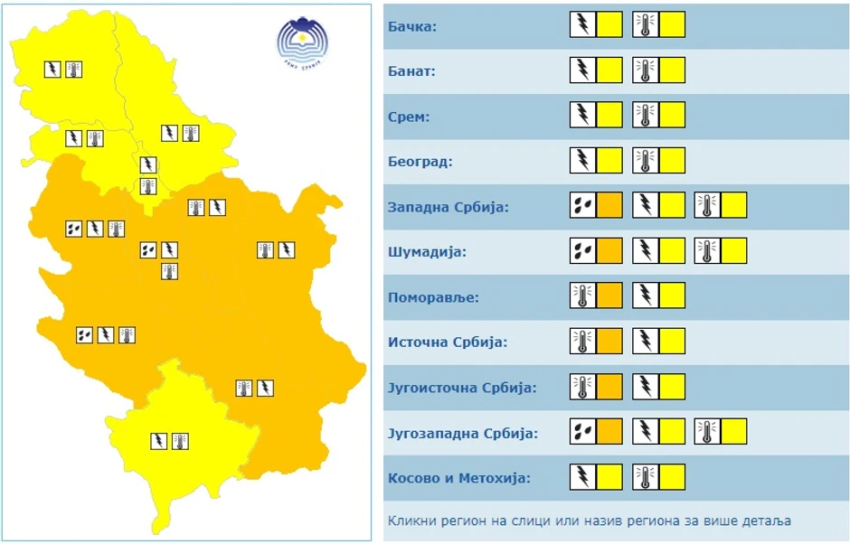 Meteoalarm za utorak