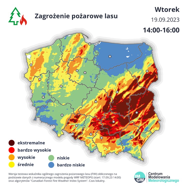 We wtorek po opadach od zachodu zagrożenie pożarowe wyraźnie zmaleje