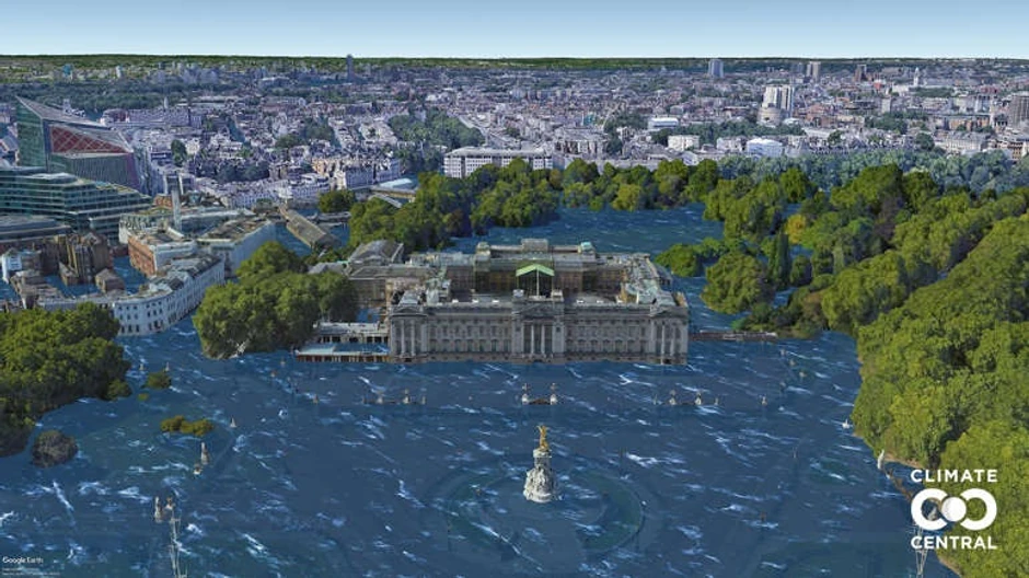 Da li ova poznata zgrada izgleda poznato? Trebalo bi, to je Bakingemska palata u Londonu, Međutim, okolina izgleda malo... drugačije. Do 2050, ako se ništa ne učini da se ograniči globalno zagrevanje, ova fotografija bi mogla postati stvarna.