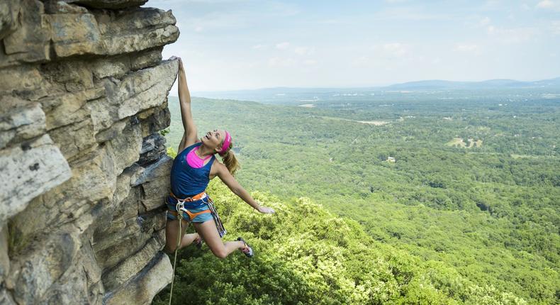 Sasha Digiulian climbs at the Shawangunks in New Paltz, NY on June 20, 2016.