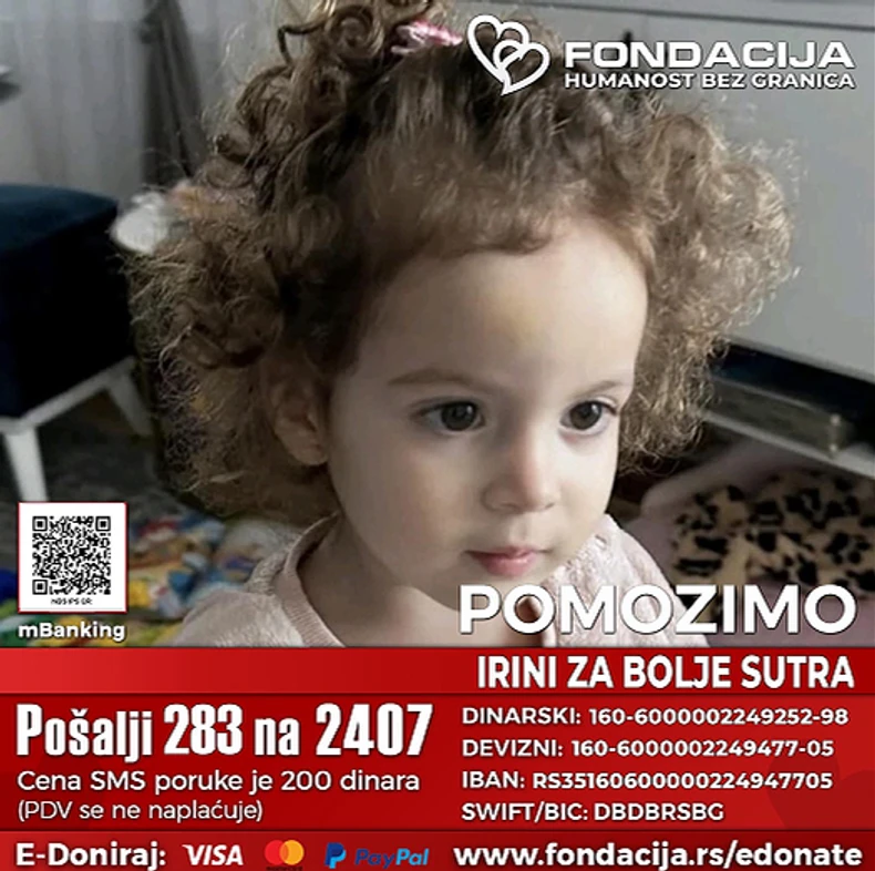 Irini je potrebna novčana pomoć za terapiju matičnim ćelijama 