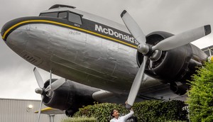 Gary He outside the 20-seater plane McDonald's in Taupo, New Zealand.Gary He/McAtlas