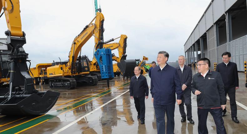 Chinese leader Xi Jinping visits machinery manufacturer Guangxi Liugong Group in the city of Liuzhou in the region Guangxi on April 26, 2021.Ju Peng/Xinhua/Getty