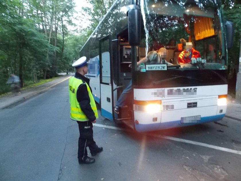 policjanci z Sopotu sprawdzają autokar