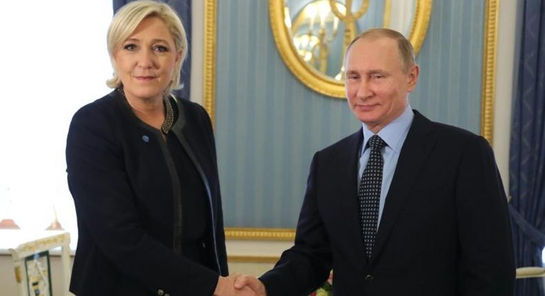 Russian President Vladimir Putin meets French presidential election candidate Marine Le Pen for talks at the Kremlin on March 24, 2017