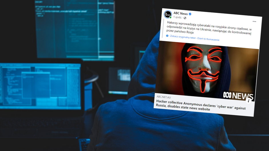 Grupa Anonymous ostrzegawczo wyłączyła na krótko serwis Russia Today i niektóre strony rządowe Rosji (Fot. Facebook/ABC News)