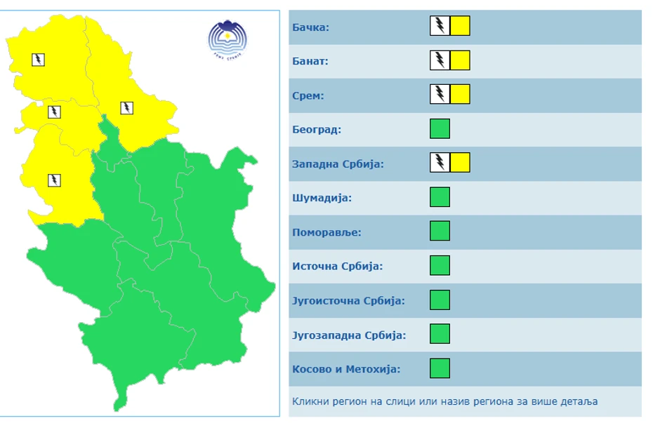 Meteoalarm za 7. maj