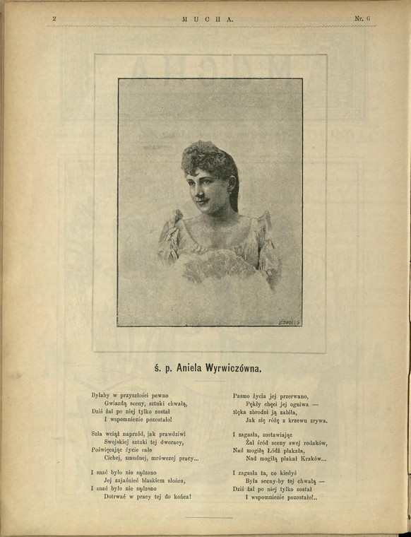 Warszawski magazyn "Mucha" opublikował wiersz żegnający Wyrwiczównę (wydanie z 1894 r.)