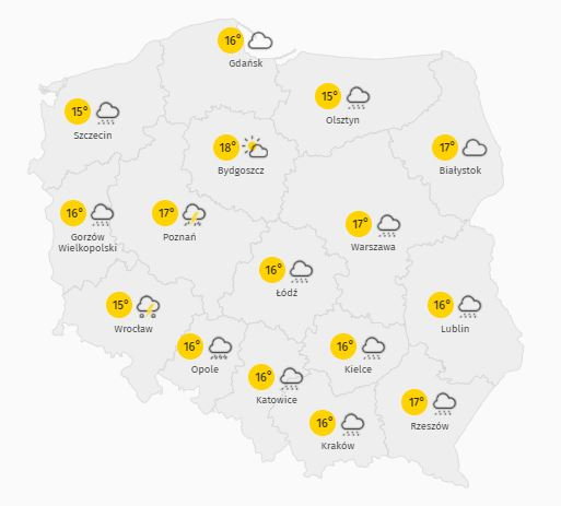 Prognozowana temperatura powietrza na środę 19 maja 2021 r.