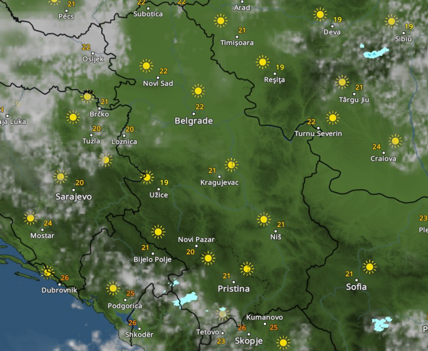 Kretanje padavina u 19 sati