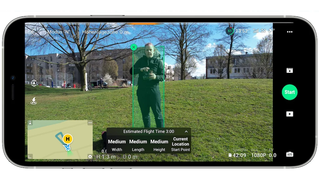 DJI umożliwia oznaczanie ruchomych obiektów w aplikacji mobilnej. Następnie dron i kamera utrzymują pożądany obiekt w polu widzenia przez cały czas