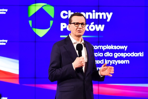 Warszawa, 21.03.2023. Premier Mateusz Morawiecki podczas konferencji „Chronimy Polaków” w siedzibie Kancelarii Prezesa Rady Ministrów w Warszawie