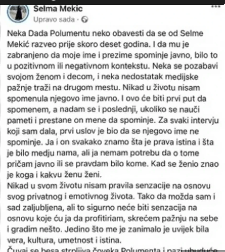 Selma Mekić, objava