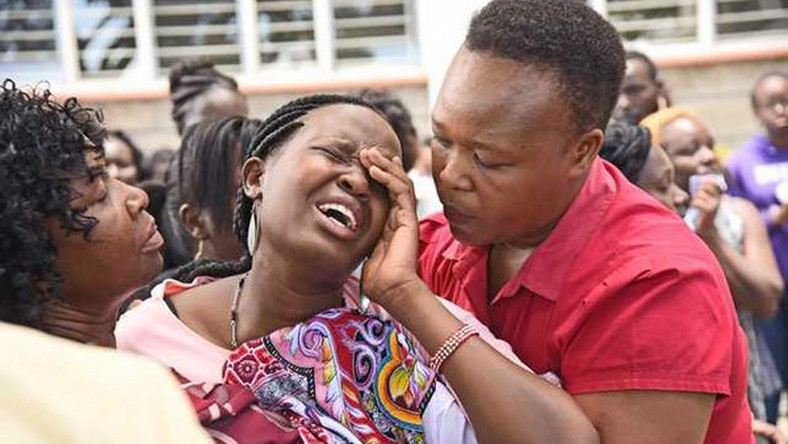 Kipyegon Kenei's fiance Judy Chepsoi overcome with grief upon seeing the deceased's body at Umash Funeral Home in Nakuru County on March 6