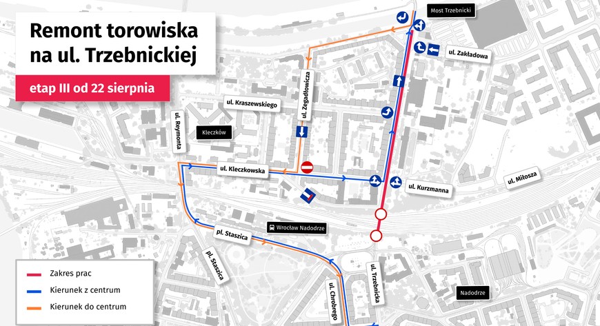 Od soboty nie będzie możliwy przejazd pod wiaduktem kolejowym na ul. Trzebnickiej