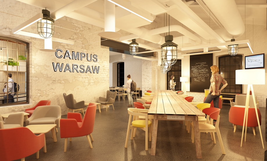 Wizualizacja kawiarni w nowym budynku Campus Warsaw